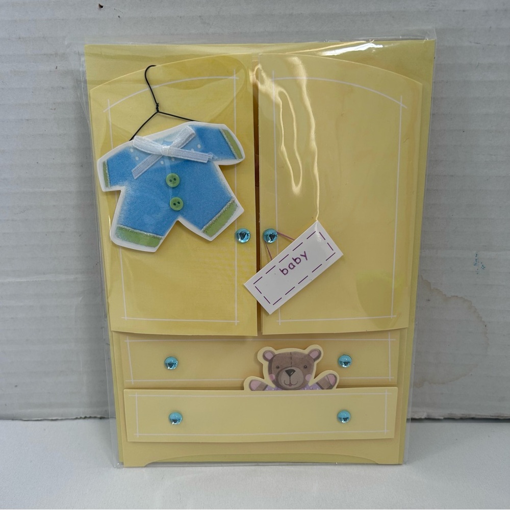 Yellow Baby Dresser Card with Blue Accents
